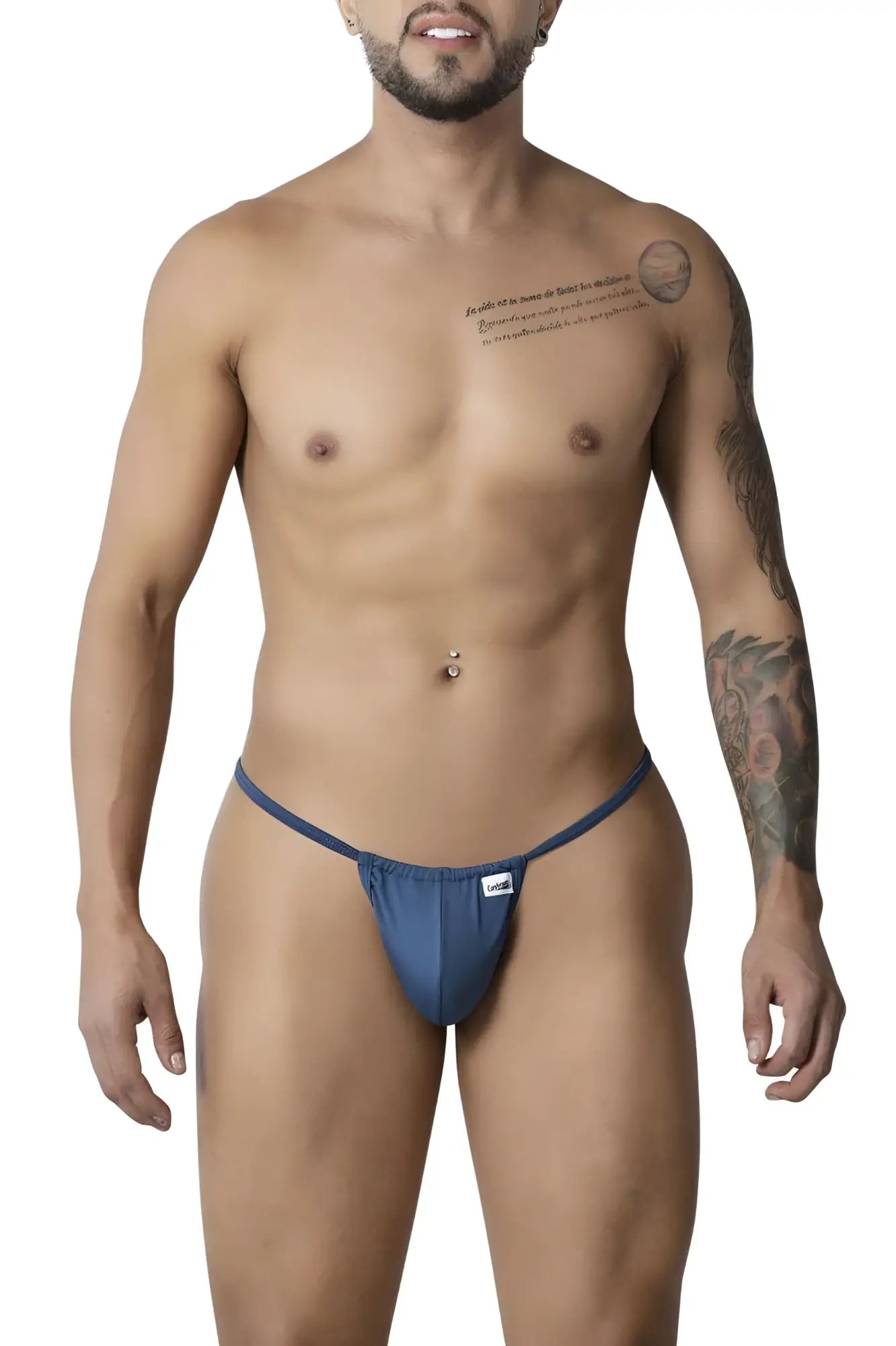 Blue candyMan 9586 g-string thongs with snug fit elastic waistband for athletic support in petrol blue color