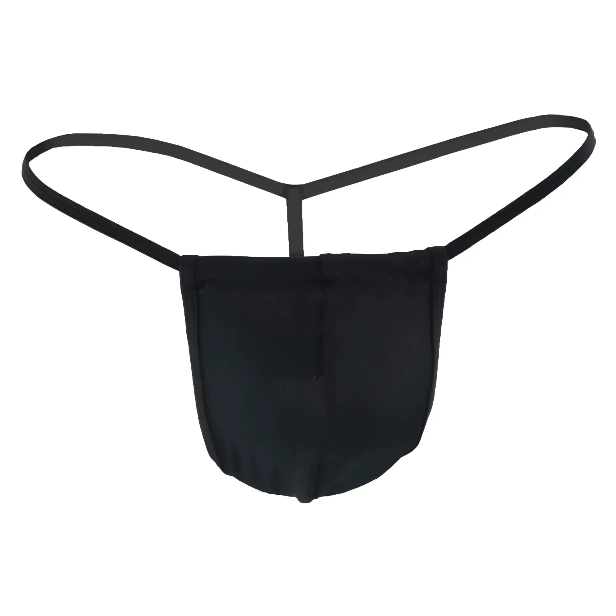 Black fabric CandyMan 9586 thong with central pouch and thin adjustable straps for comfortable fit