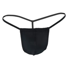 Black fabric CandyMan 9586 thong with central pouch and thin adjustable straps for comfortable fit