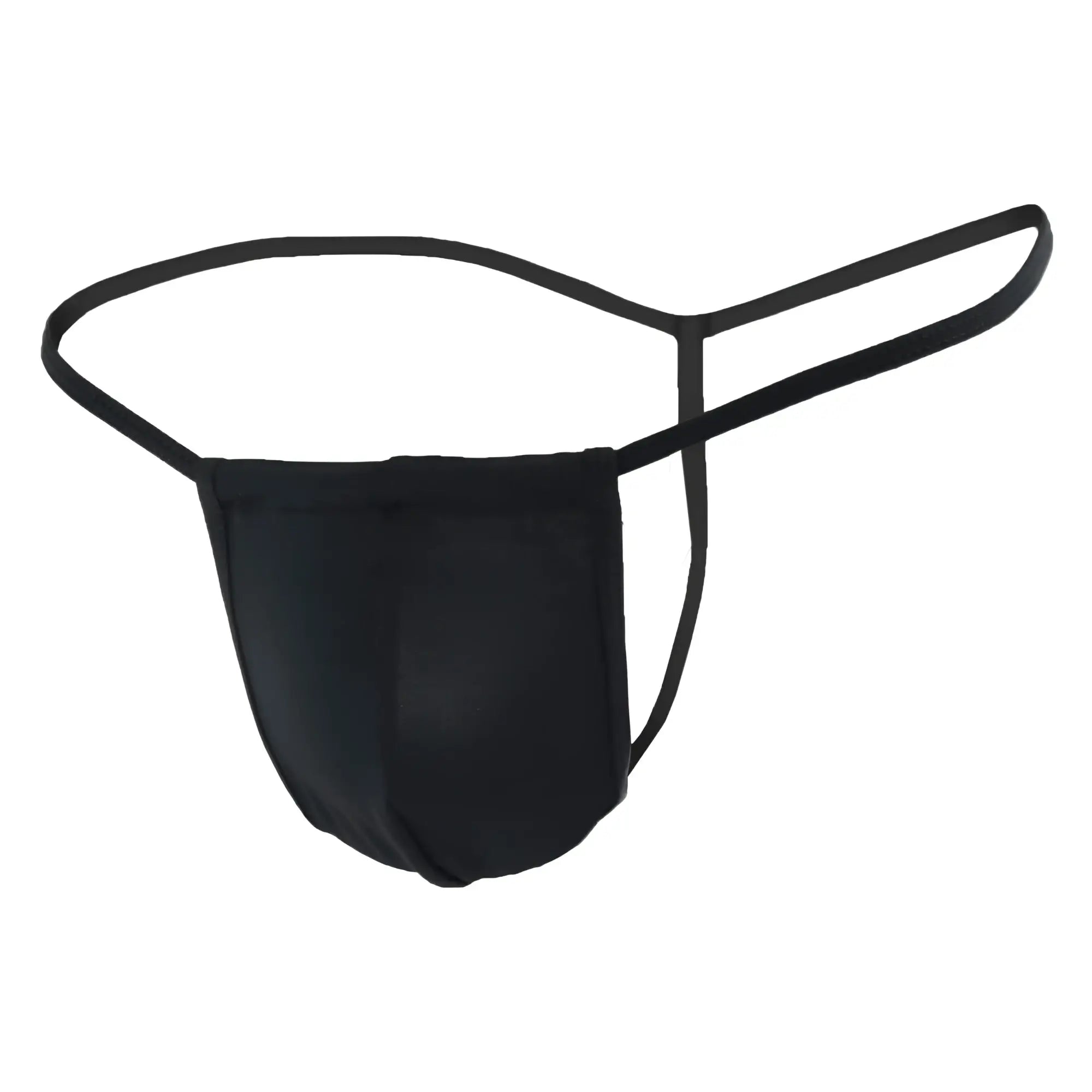 Black CandyMan 9586 thong made of smooth fabric with thin elastic straps in a sleek minimalist design