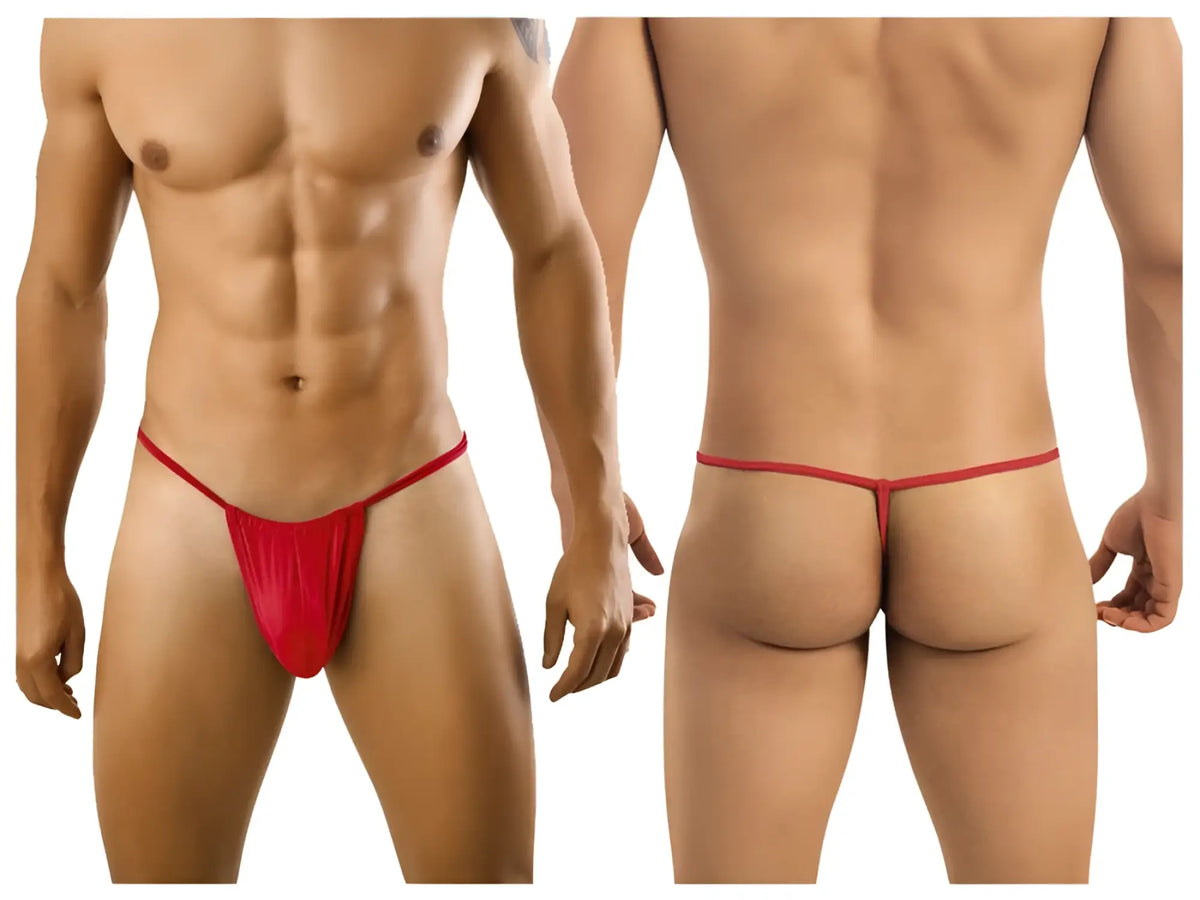 Red thong candyMan 9586 made of smooth stretchy fabric shown from the back side