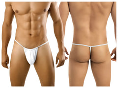 White cotton CandyMan 9586 thong with thin waistband and back strap shown from the back side