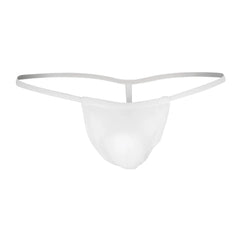 White sheer mesh CandyMan 9586 thong with thin adjustable elastic straps front view