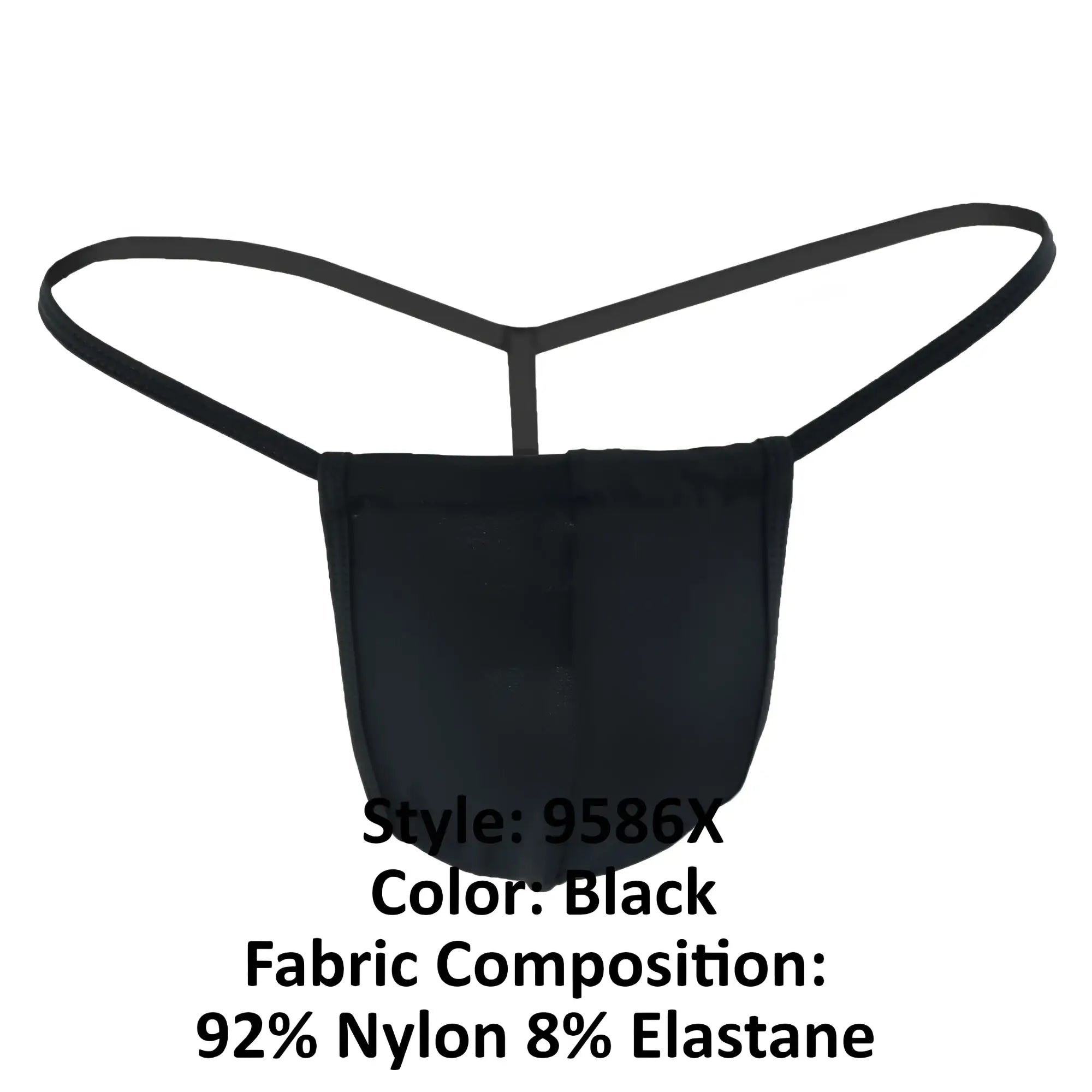 Back view of candyman 9586x black t-back briefs made of 92 nylon 8 elastane featuring a classic design