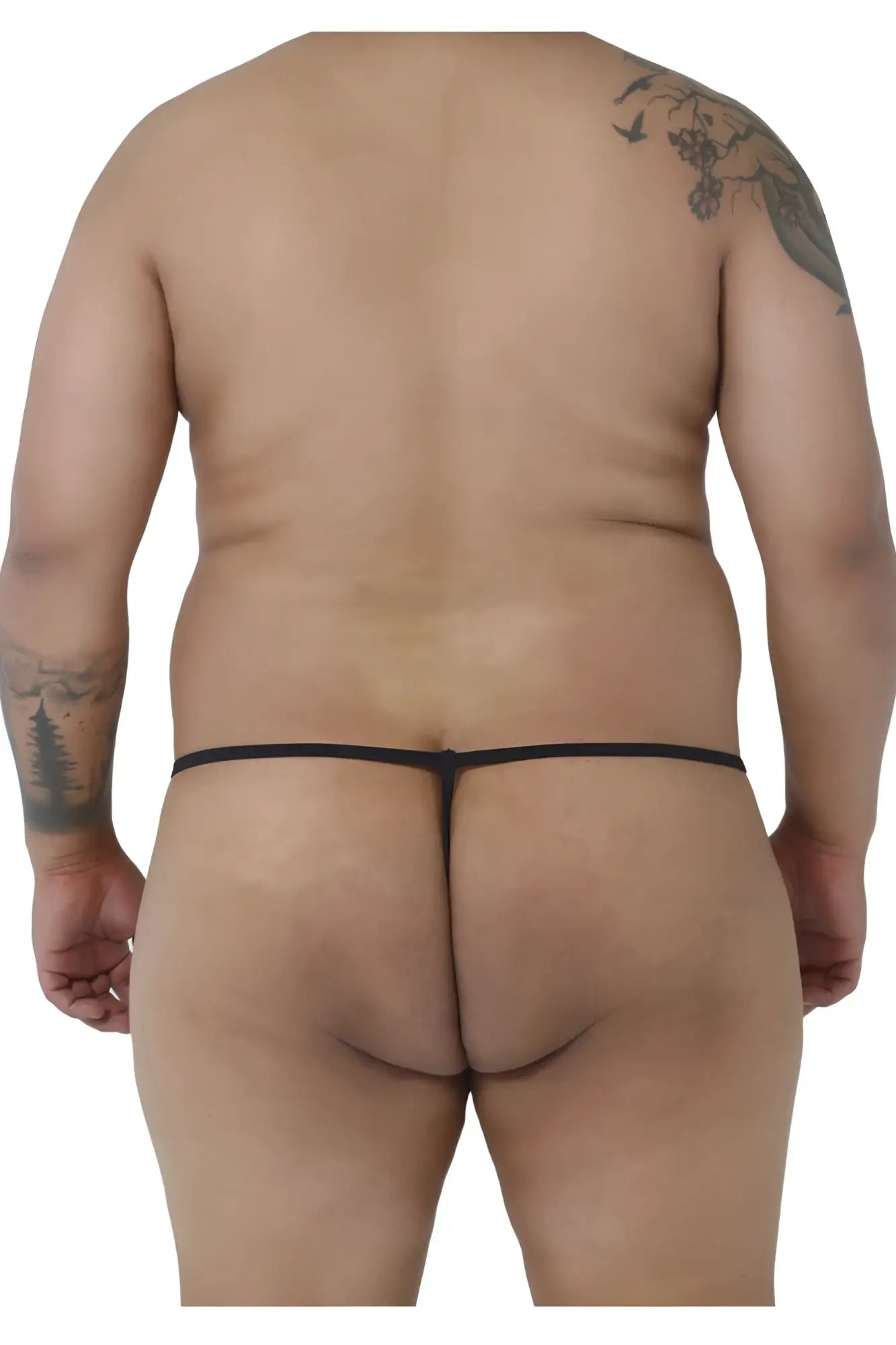 Black thong candyMan 9586X with thin smooth elastic band and minimalistic design, front view