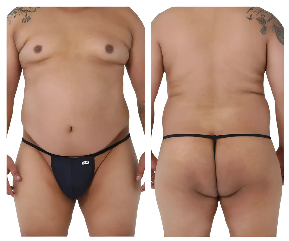 Black CandyMan 9586X thong with a small white logo on the front made from soft fabric for comfortable wear