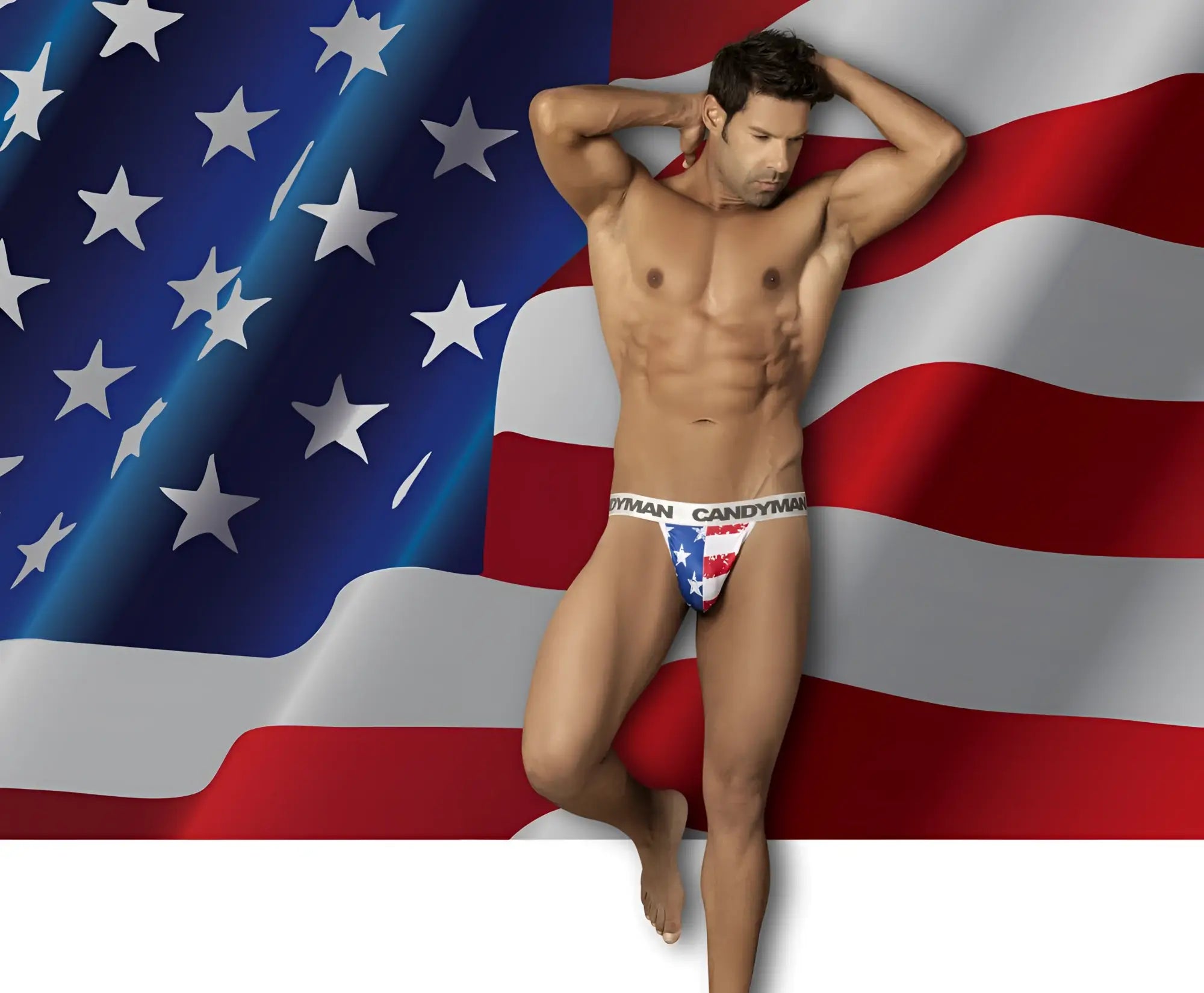 Candyman 99154 patriotic thong multi-colored men’s briefs with american flag design in red white and blue colors