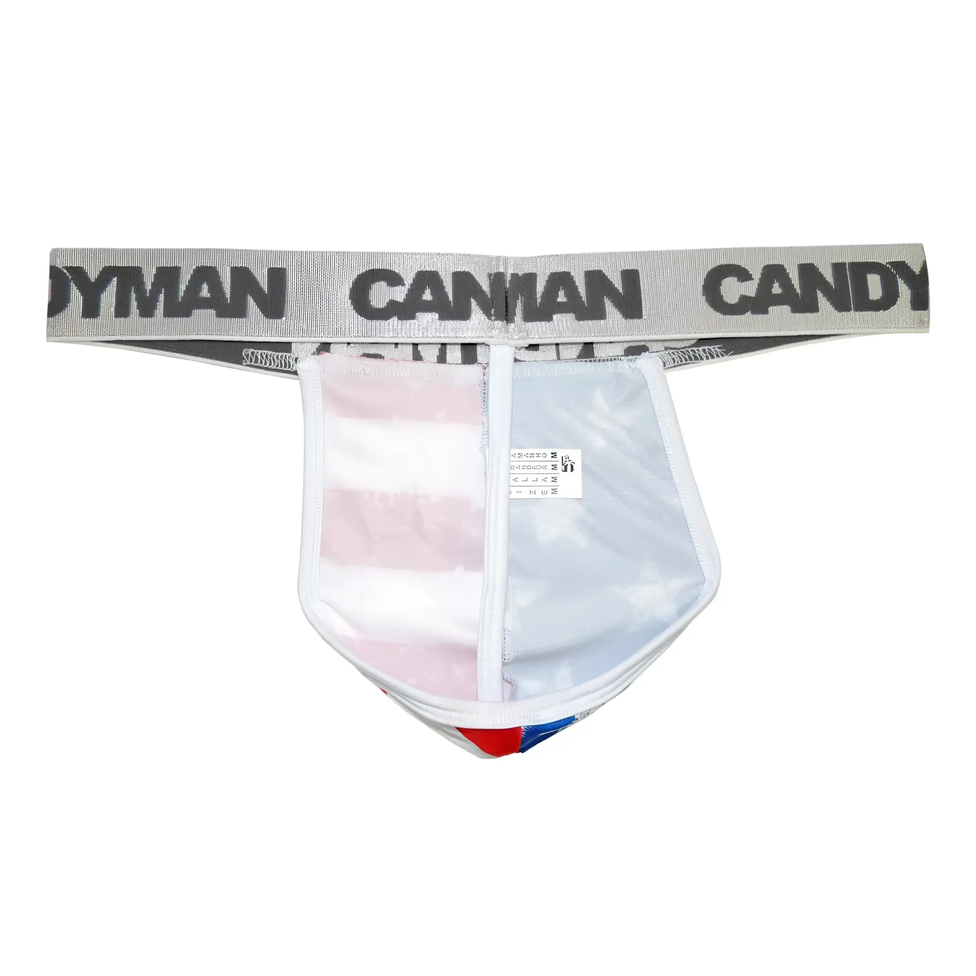 Transparent men’s briefs candy man 99154 with gray waistband candy lettering and colorful striped panels