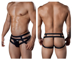 Black strappy harness-style briefs candyMan 99242 jockstrap with sleek modern design and supportive fit