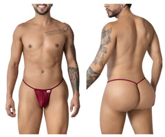 Maroon mesh g-string thong with small white brand tag on the front from candyman 99246 color burgundy