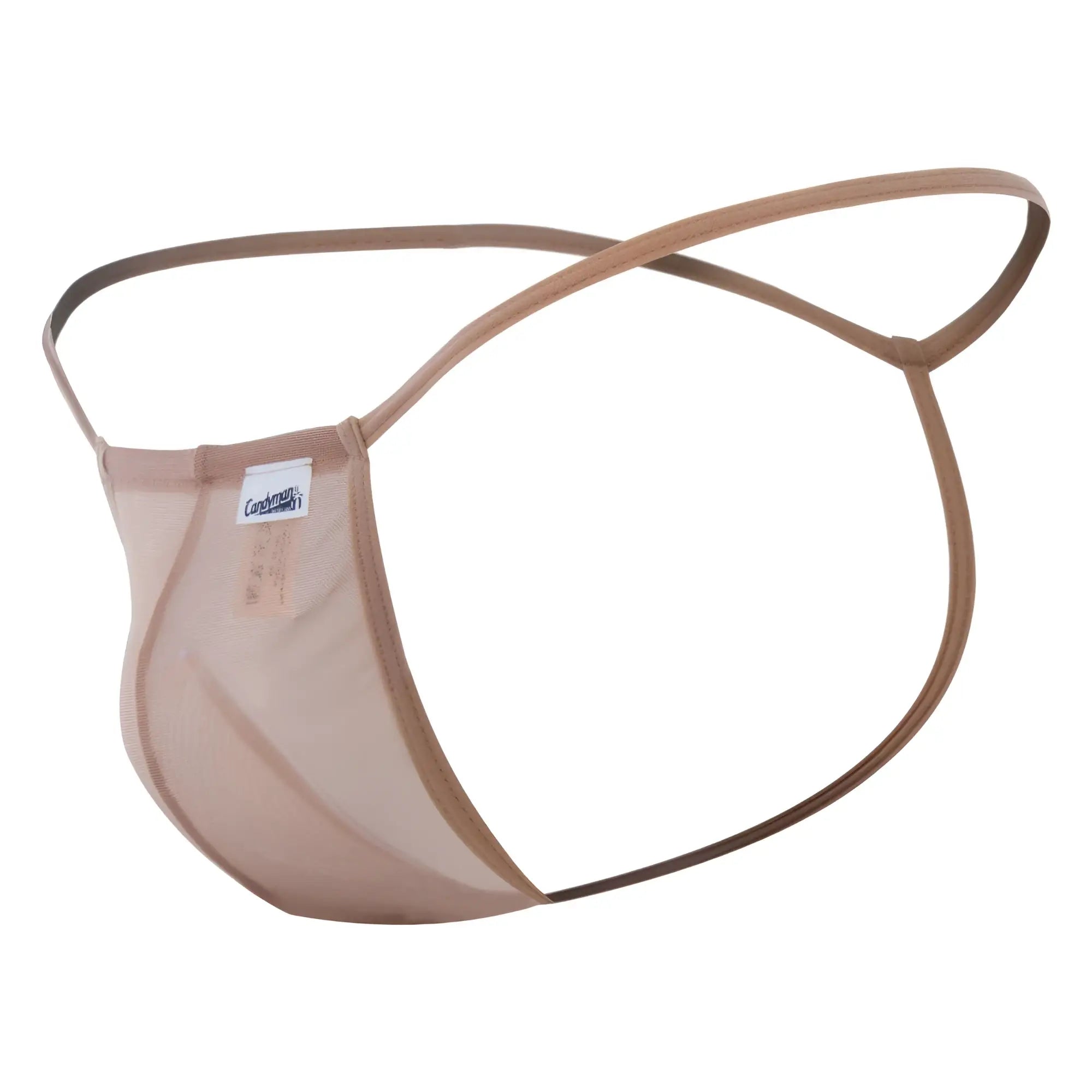 Beigecandyman 99246 thong featuring beige mesh fabric with thin matching elastic straps for a comfortable fit