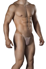 Beige mesh thong CandyMan 99246 with a small white logo on the front for comfortable everyday wear
