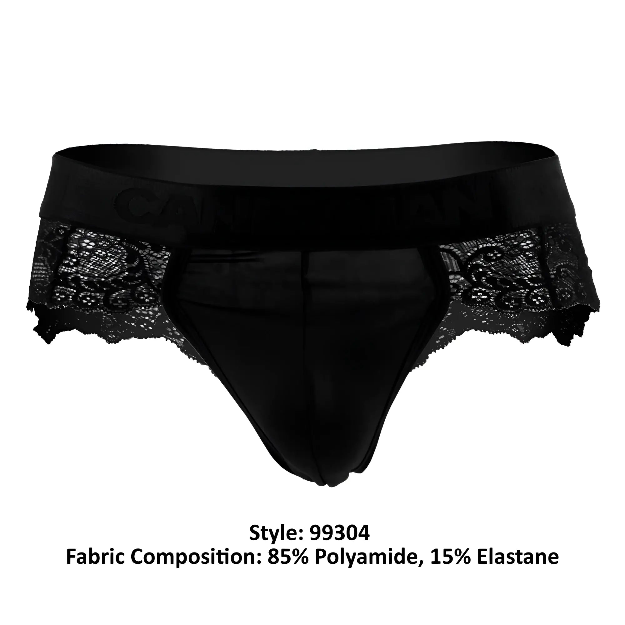 CandyMan 99304 black briefs with black lace trim and satin waistband made of 85 polyamide 15 elastane