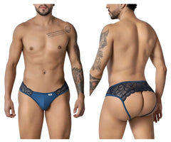 Blue candyMan 99312 lace jockstrap briefs with lace trim sleek form-fitting design in navy color