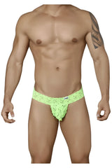 Bright neon green lace thong with intricate floral patterns from CandyMan 99315 Peek a Boo Thongs collection