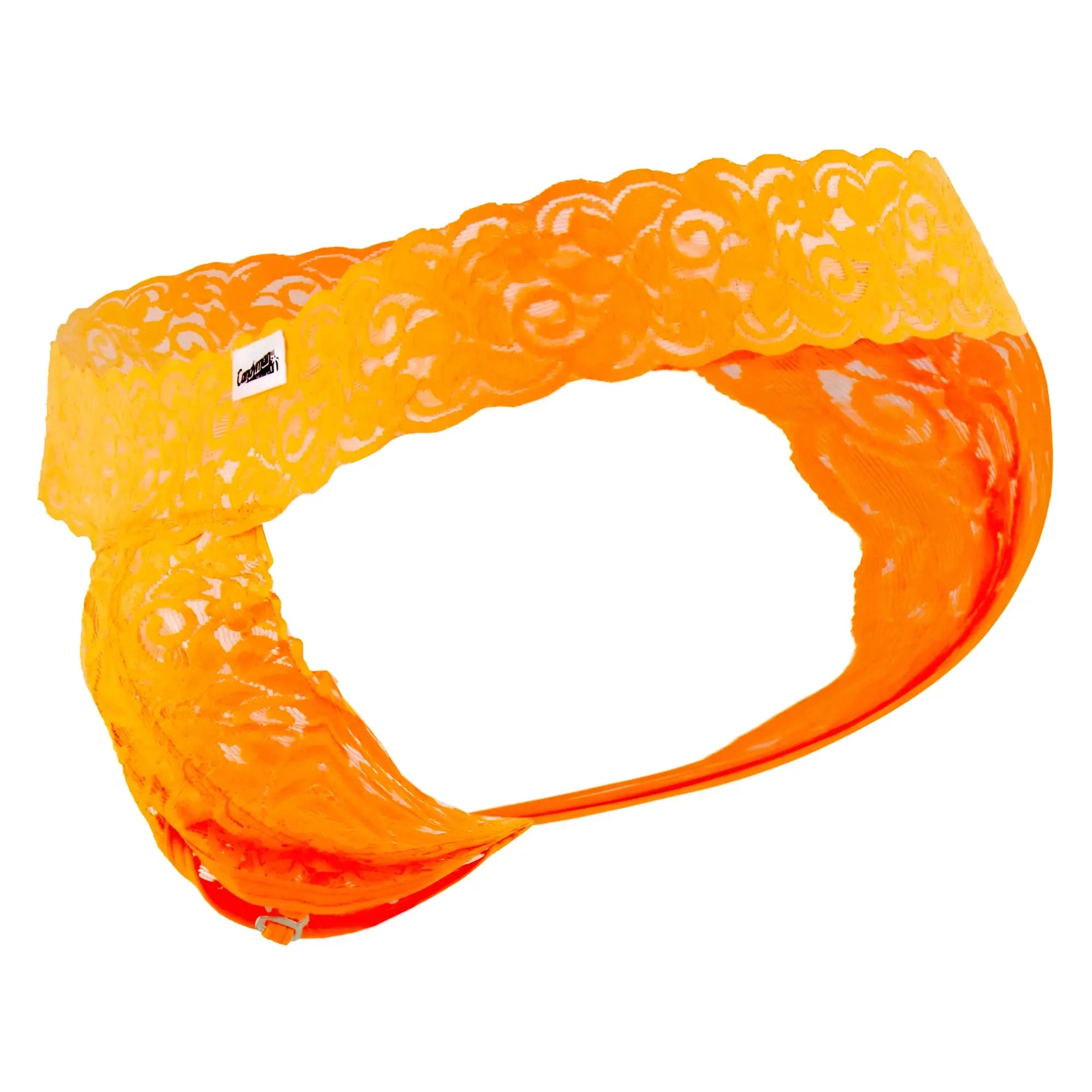 Vibrant hot orange lace headband with intricate swirling patterns and glossy translucent finish from candyman 99315x