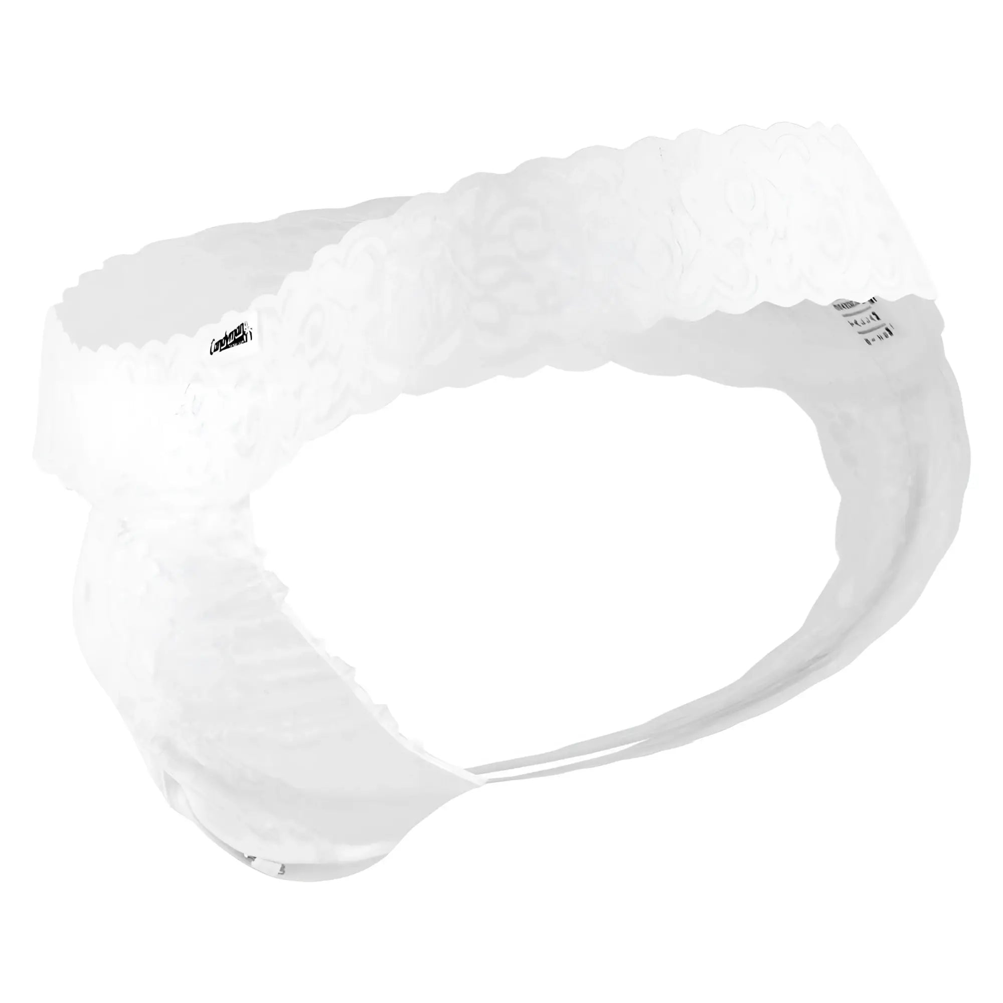 White lace headband with scalloped edges and delicate floral pattern from candyman 99315x peek a boo lace thongs