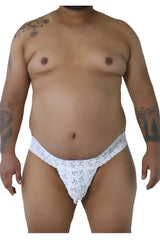 White lace thong CandyMan 99315X with peek a boo floral pattern in white for intimate wear