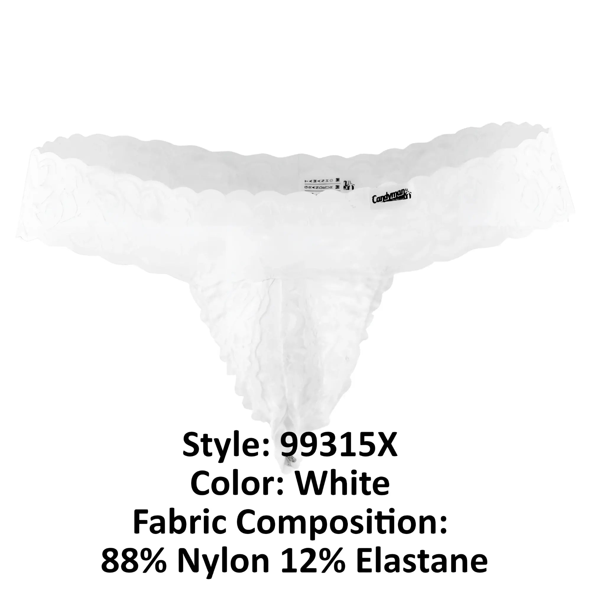 White lace thong candyMan 99315X with scalloped edge and delicate ruffled detailing