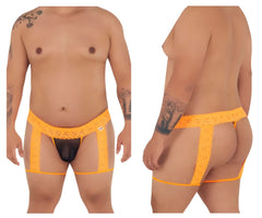Bright orange lace-trimmed men’s thong with black central panel from Candyman 99369X thongs collection