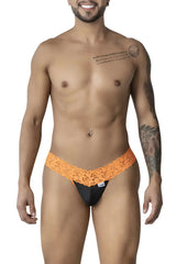 Orange candyMan 99370 lace-trimmed black briefs showcasing delicate lace detail and vibrant orange color