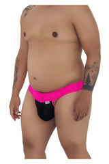 Bright pink lace-trimmed black briefs from candyman 99370x thongs in hot pink color with delicate lace detailing