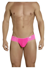 Bright pink candy man 99392 thongs with lace trim and smooth form-fitting design in front view