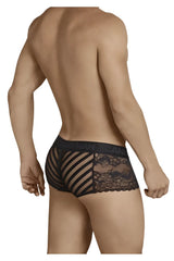 Black candyMan 99393 boxer briefs with lace briefs featuring mesh panel and floral embroidery detailing