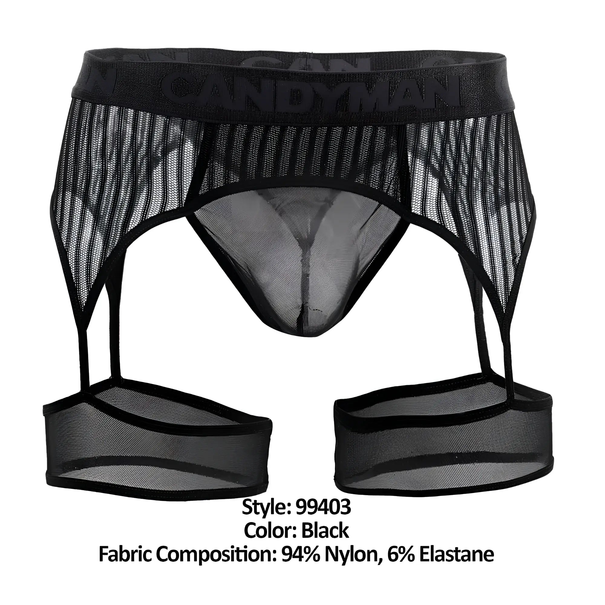 CandyMan 99403 stripes garter belt in black sheer mesh with a striped design and elastic waistband