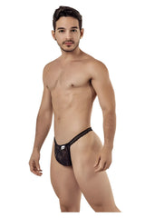 Black candyMan 99420 double lace thong with a subtle pattern and small white brand tag at the front