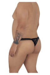 Black candyMan 99420X double lace thong with intricate pattern and sheer mesh design