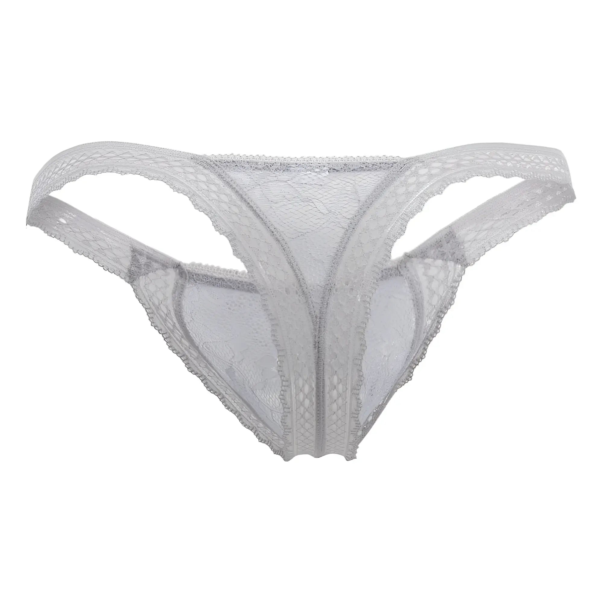 Gray candyman 99420x double lace thong with delicate white floral patterns and scalloped edges