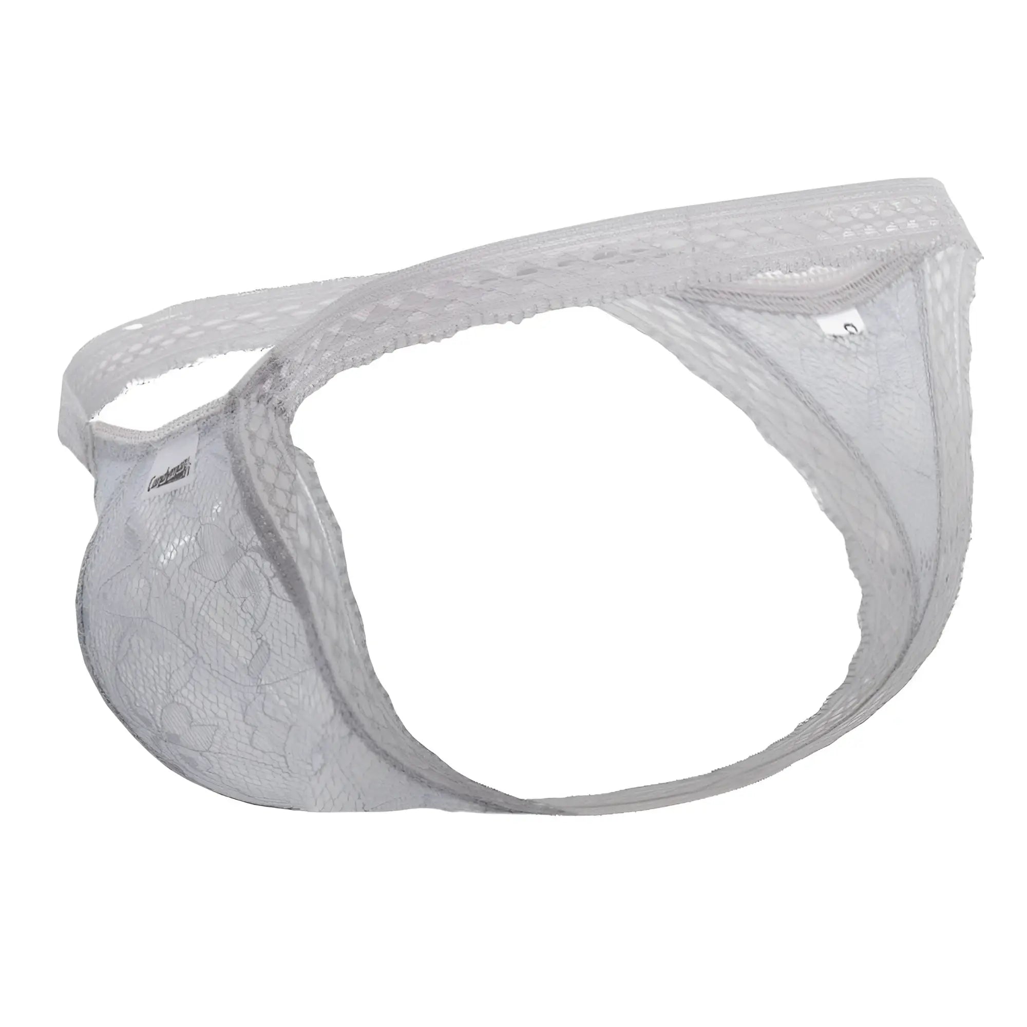 White lace thong candyMan 99420X in gray with delicate intricate pattern and sheer fabric front view