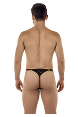 Black lace thong with delicate intricate pattern candyMan 99421 lace g-string thong in black shown from back side