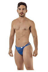 Blue CandyMan 99421 lace g-string thong with sheer material and small white brand tag on the side