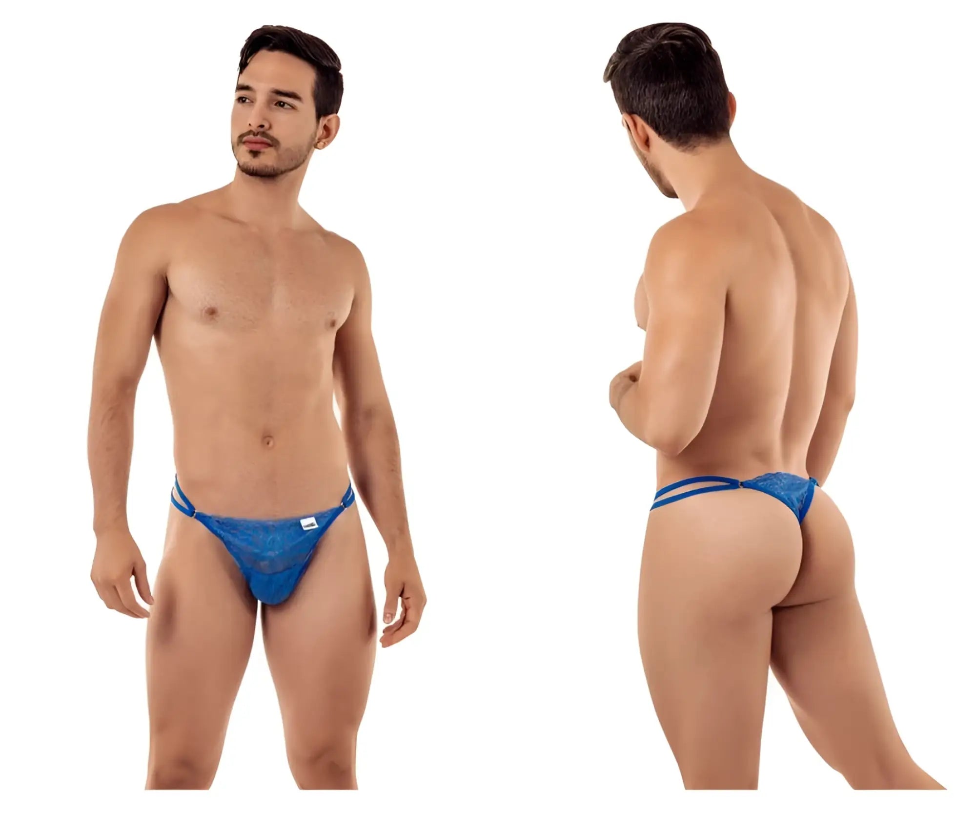 Blue lace thong g-string with dual side straps from candyman 99421 in a delicate lace material