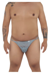Light blue CandyMan 99421X lace g-string thong with delicate floral patterns and adjustable side straps
