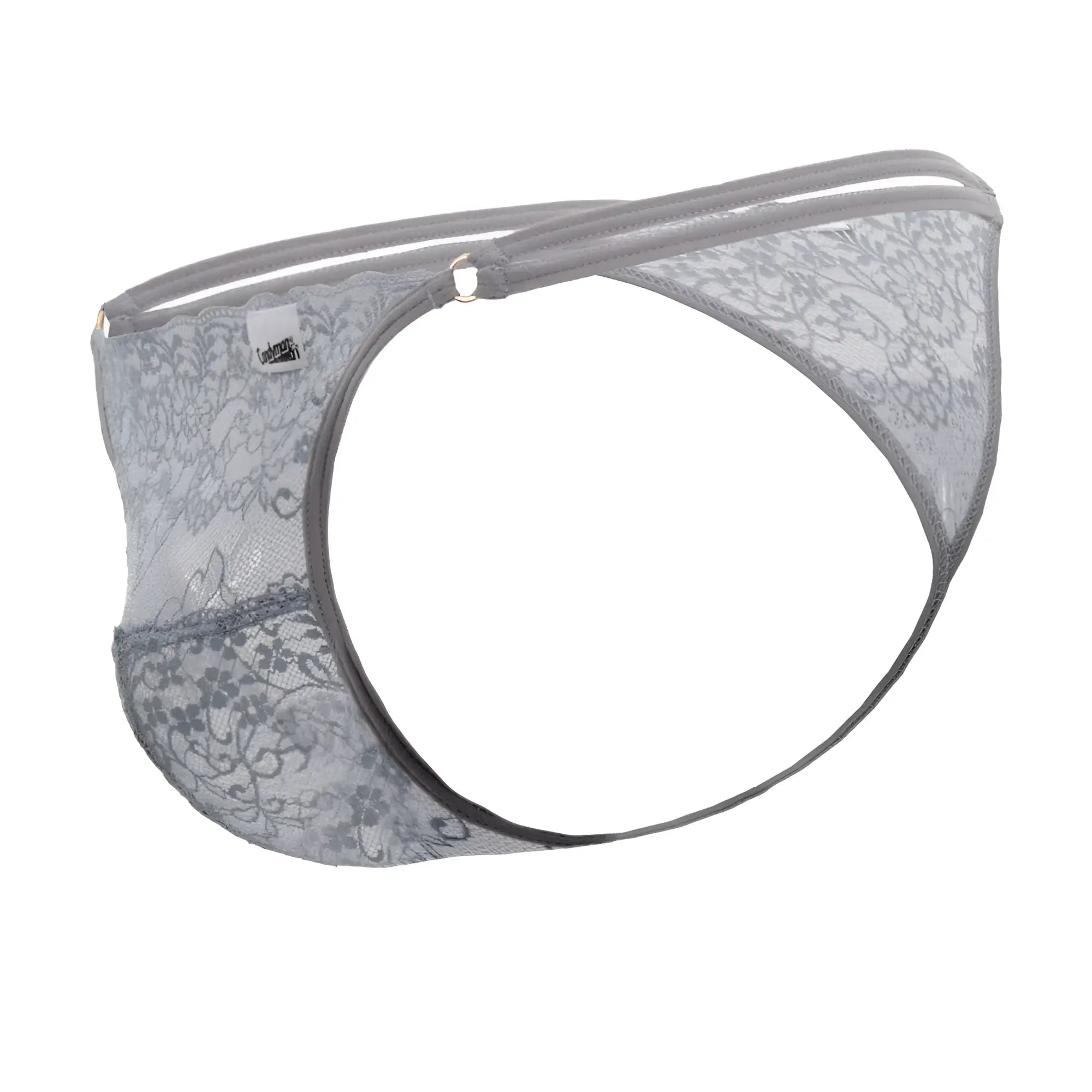 Gray candyMan 99421X lace g-string thong with delicate floral patterns and matching elastic waistband front view