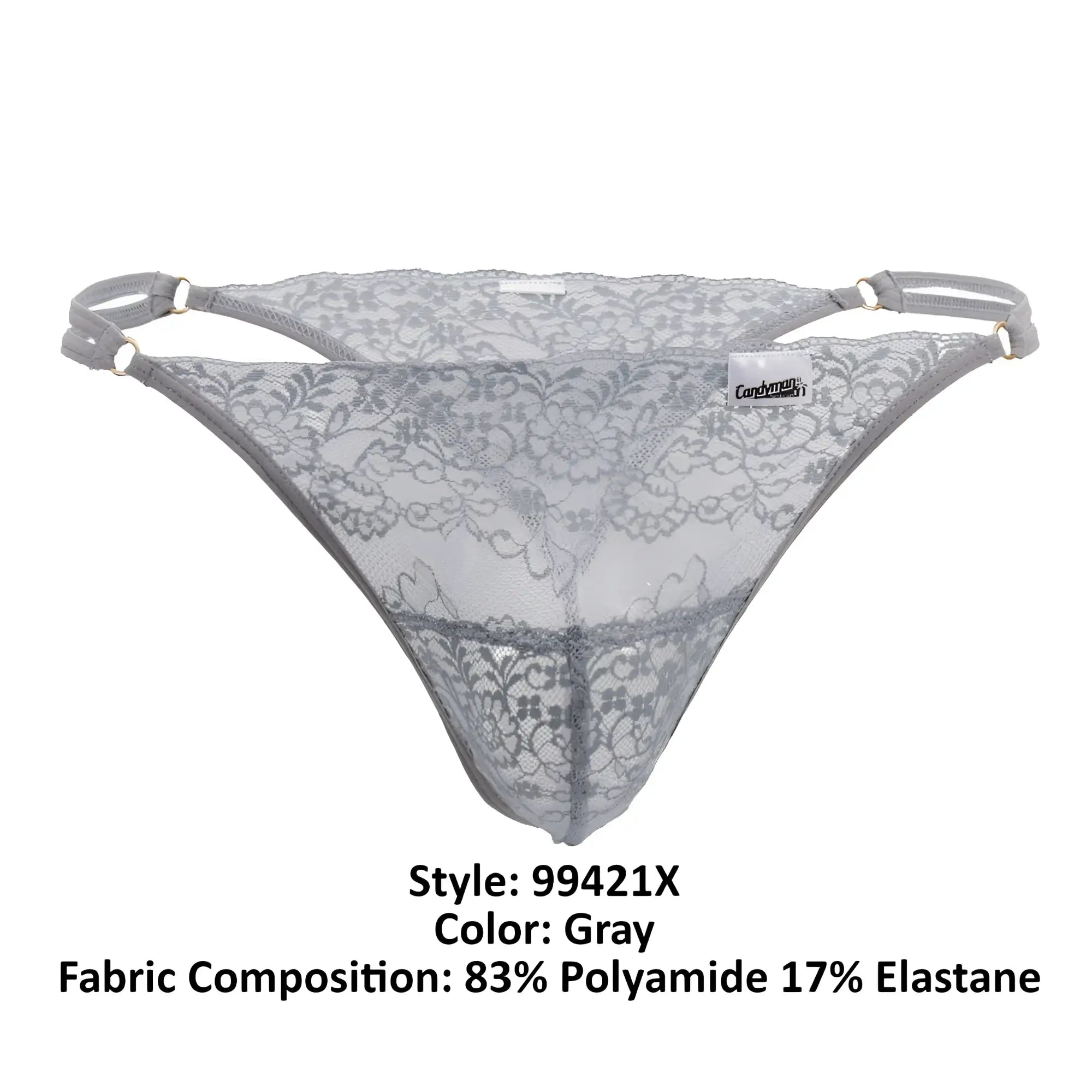 Gray lace thong with floral pattern and adjustable straps from Candyman 99421X lace g-string thongs collection