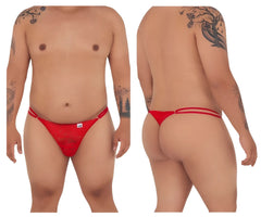Red lace thong with double horizontal straps in candyMan 99421X lace G-string thong color red showing back side