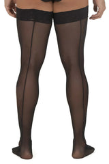 Black candyMan 99533 sheer mesh thigh highs with lace trim and central seam for elegant legwear