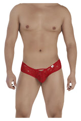 Candyman 99535 red lace thong with delicate floral pattern and small white tag on the waistband