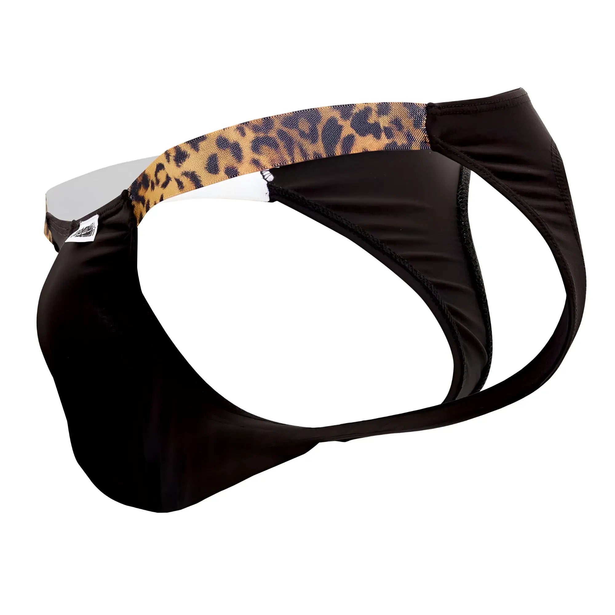 Black athletic bikini jockstrap with leopard print waistband from Candyman 99536X for active wear