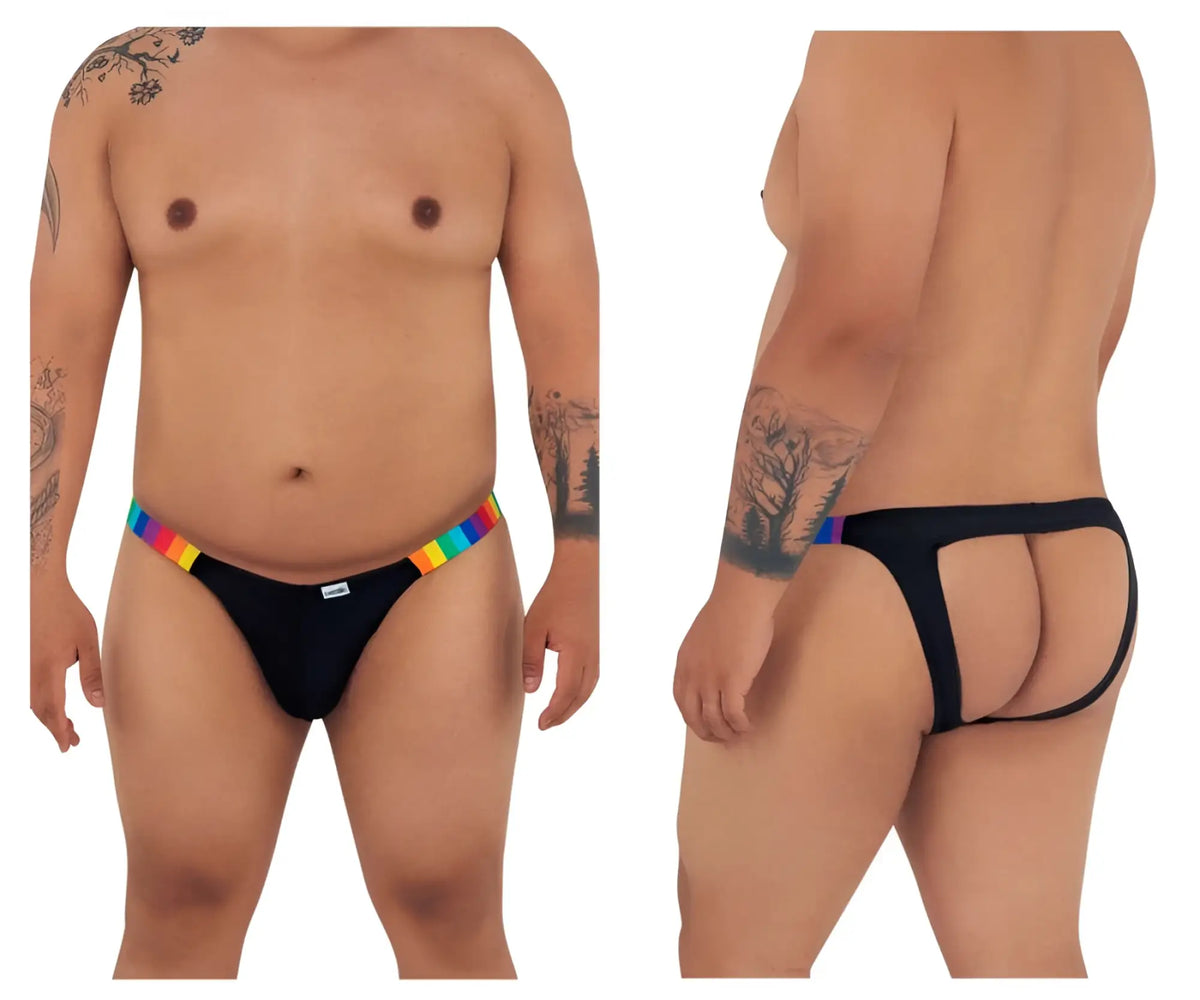 Black briefs with rainbow-colored elastic waistband from candyman 99536x bikini jockstrap color black stripes