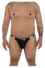 Black candyMan 99536X bikini jockstrap briefs with rainbow striped waistband for bold stylish wear