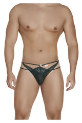Black lace thong candyMan 99547 double thong in hunter green with central circular clasp and decorative straps