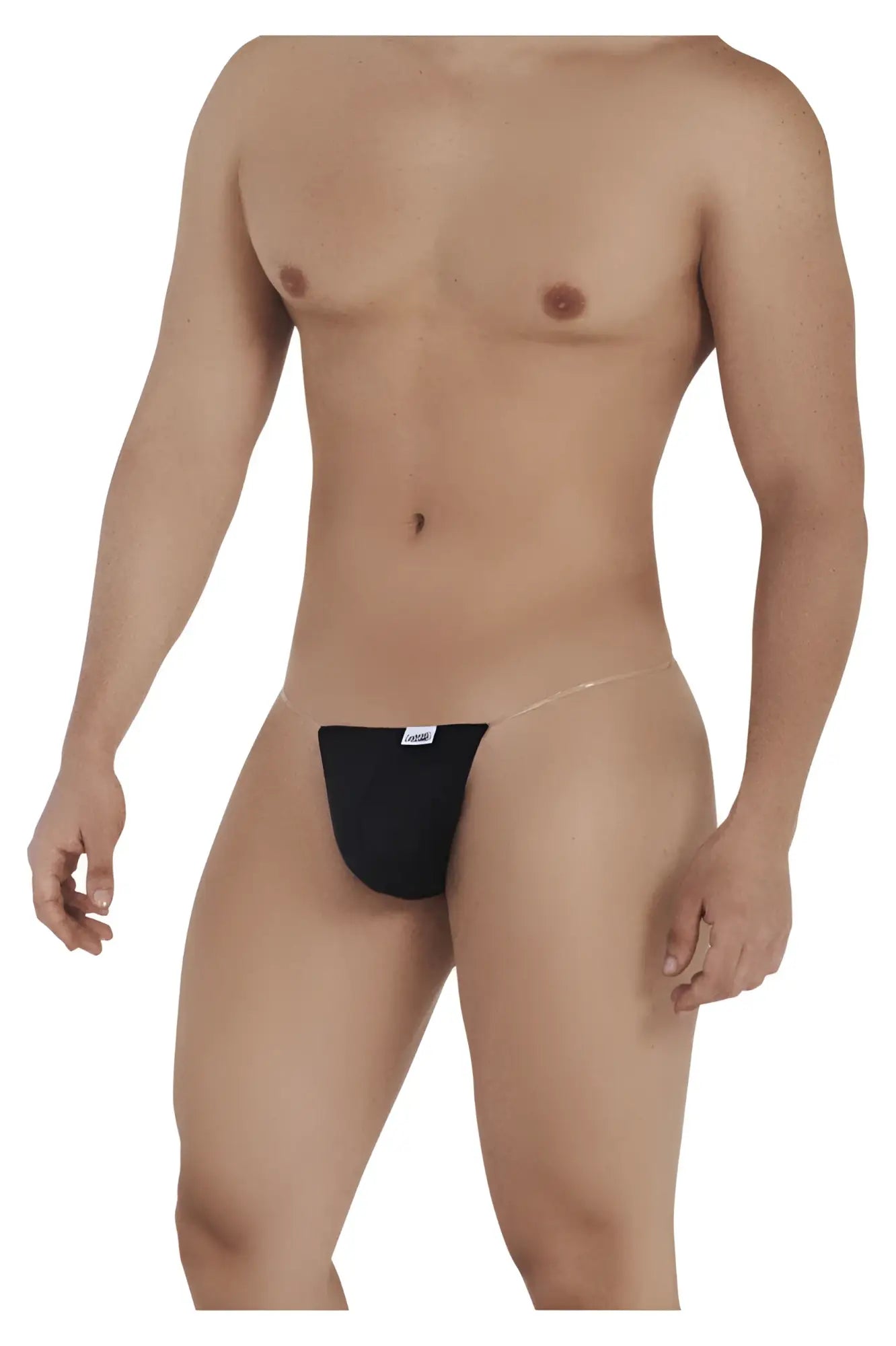 Black candyMan 99548 invisible micro thong with thin transparent waistband and small white brand tag visible