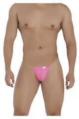 Bright pink CandyMan 99548 invisible micro thong with thin straps and a small white label on the front