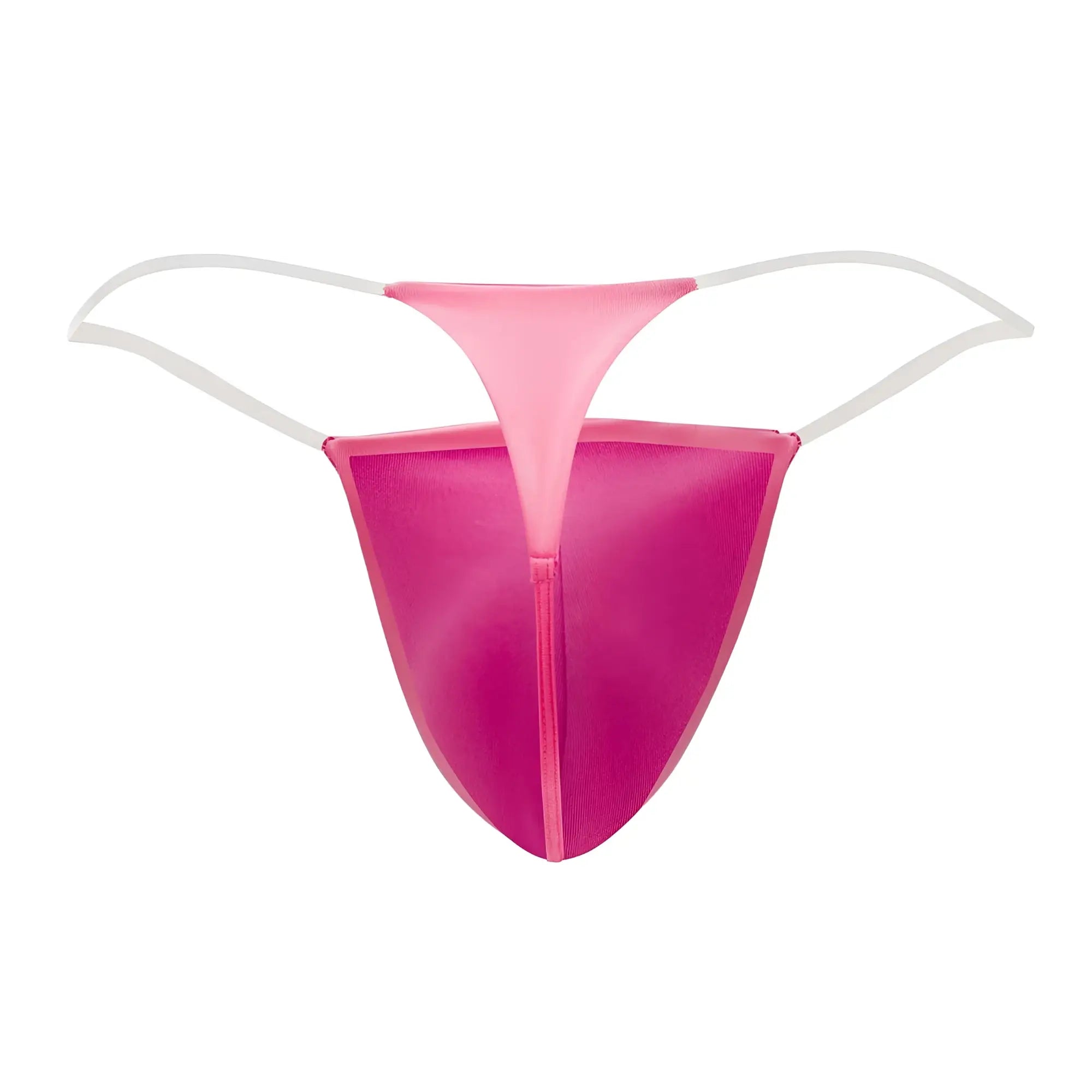 CandyMan 99548 invisible micro thong in hot pink mesh with white elastic straps and central zipper front detail