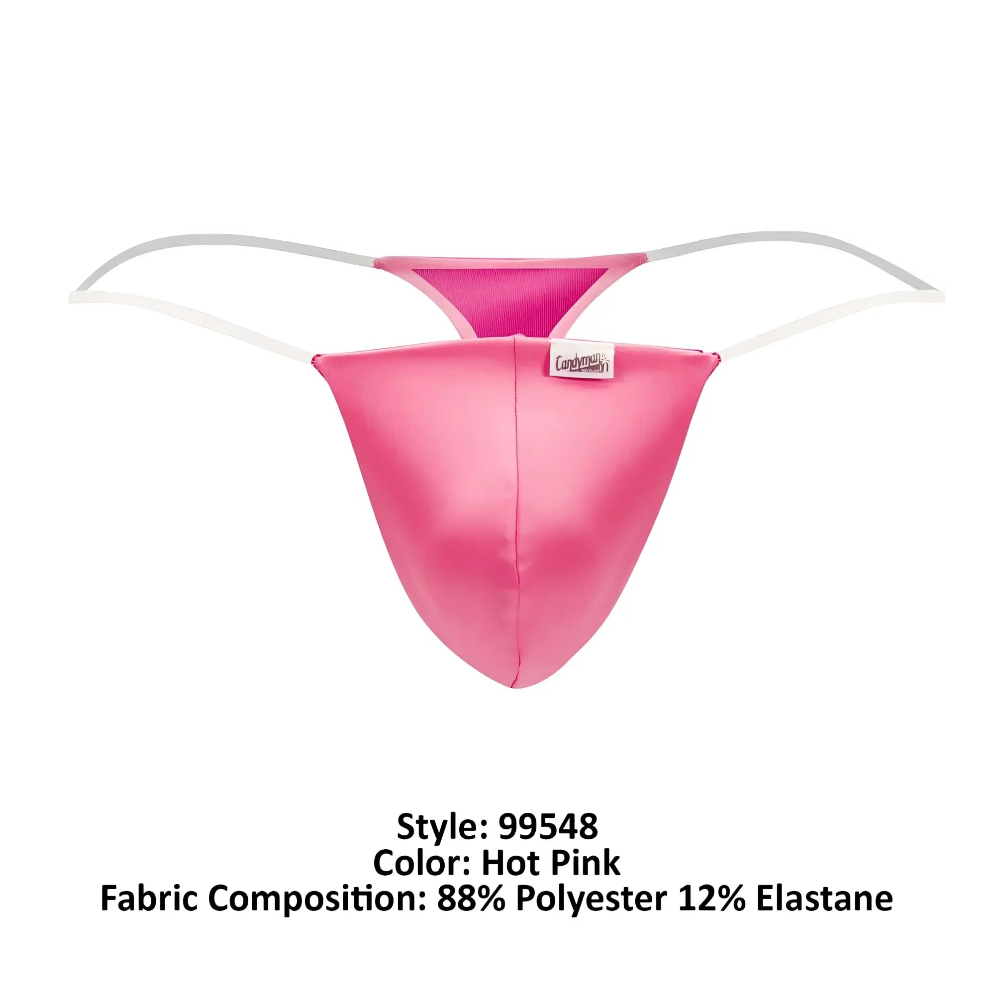 CandyMan 99548 hot pink invisible micro thong made of shiny polyester and elastane with white elastic straps